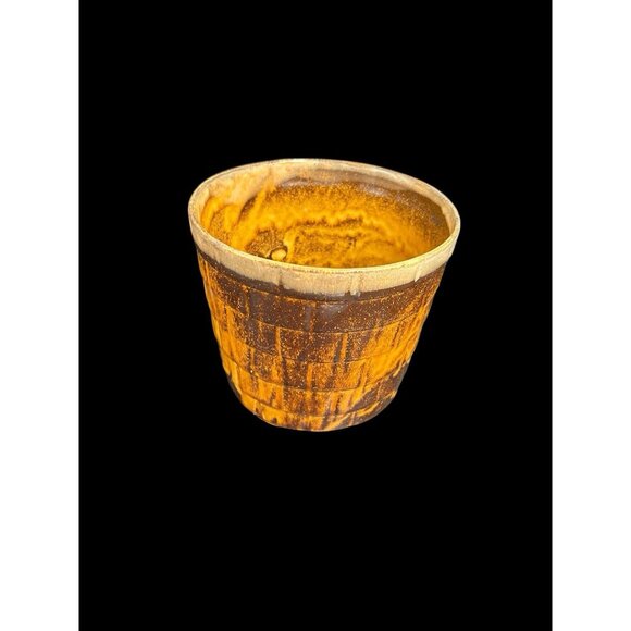 Vintage 1970s Ceramic Gold Drip Glaze Basket Style Planter Pot 6" Marked - Picture 12 of 12